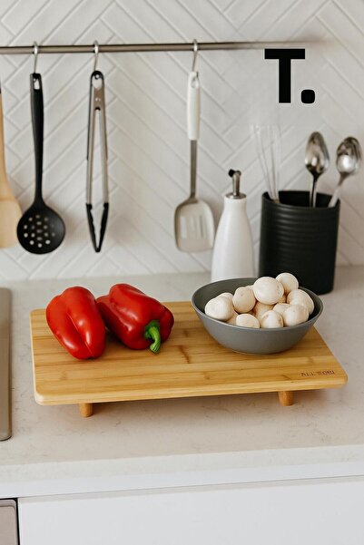 ALLEGRI Bamboo Footed Presentation Plate Riser Stand Rectangular Cheese Prese...