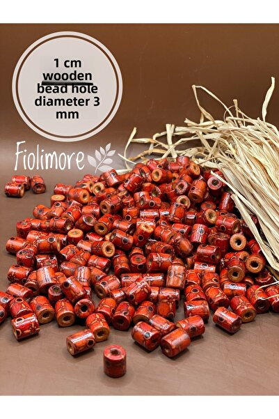 Fiolimore Mărgele din lemn de 1 cm (25 grame, 80 bucăți) cilindru cu model ro...