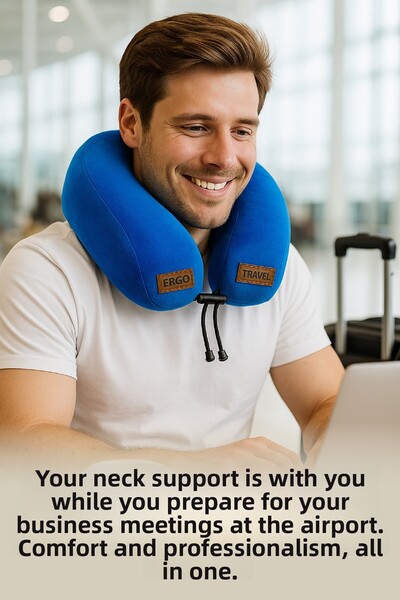 Viscofoam Lux Orthopedic Travel Pillow Visco Neck Supported Travel Pillow - Blue |   Ergo Travel