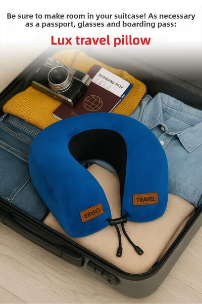 Viscofoam Lux Orthopedic Travel Pillow Visco Neck Supported Travel Pillow - Blue |   Ergo Travel
