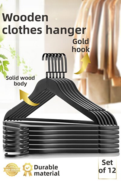 Nandy Home Set de 12 umerașe din lemn pentru cămăși și haine, umeraș pentru î...