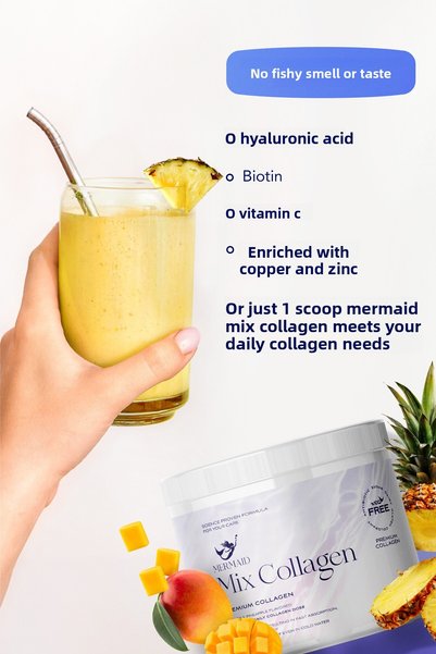 Mermaid Collagen Mix Collagen Fish Collagen, Hyaluronic Acid, Biotin, C Vit. Copper Zinc Mango & Pineapple Aroma 12 Weeks