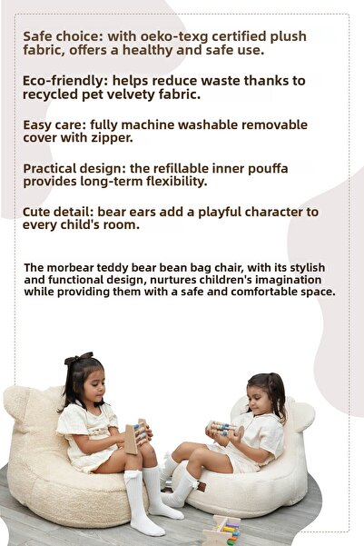 mordesign Children's Chair Pouf, Cute Decorative Comfortable Play Chair with Teddy Bear Figure, Morbear Series