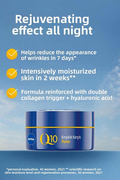 NIVEA Q10 Power Anti-Wrinkle and Renewing Night Face Care Cream 50ml, Moisturizing, Hyaluronic Acid
