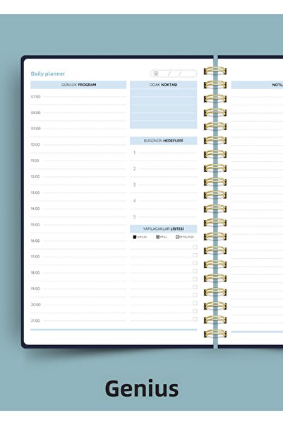 Dahiyen A5 спирално подвързан ленен ежедневник с твърда корица в тъмносин цвят