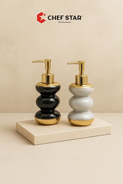 Chefstar DOZATOR DE SĂBUN LIQUID DE PORȚELAN DETALIAT AUR – ACCESORIUL DE BAI...