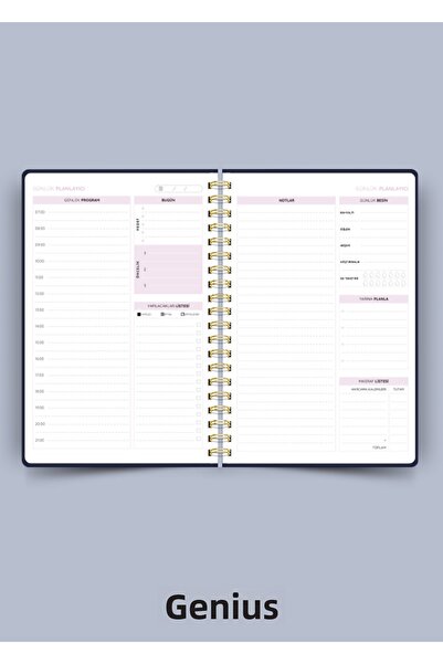 Dahiyen A5 Spiral Linen Undated Planner Agenda - Navy Blue Hard Cover