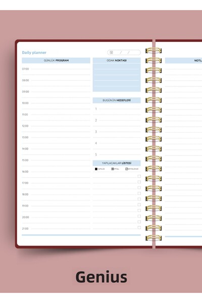 Dahiyen A5 Spiral Linen Undated Planner Agenda - Burgundy Hard Cover