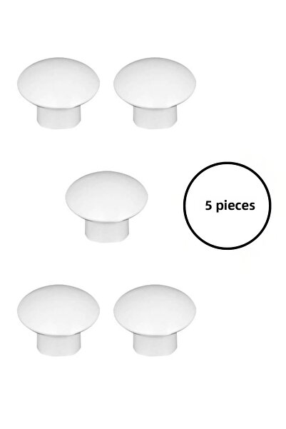 MegaVitrin 5 Pcs White Plastic Mushroom Knob Furniture Handle Set - Single Screw - Cabinet and Drawer Knobs