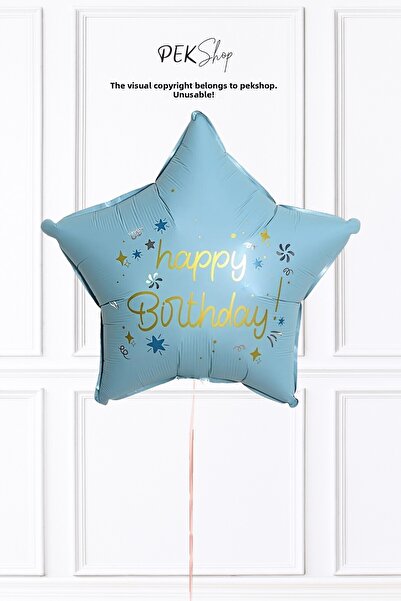 PEKSHOP Happy Birthday Written Blue Star Balloon Retro Star Foil Balloon 45cm