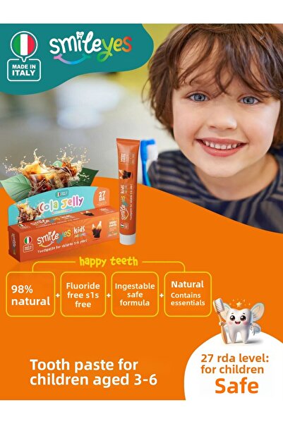 Kidscocuk معجون أسنان سمايليز للأطفال من عمر 3 إلى 6 سنوات 50 مل كولا جيلي