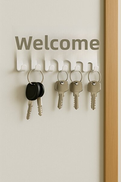 LUNOART حامل مفاتيح معدني مكتوب عليه 'ويلكم' (لون المنك: أبيض) |   منظم مفاتي...