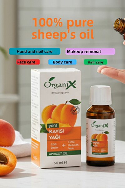 Organix 100% Pure Apricot Oil 50 ml - Natural Moisturizer, Facial Body Hair Care Oil, Vitamin a and E