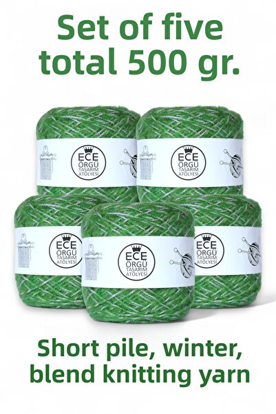 Ece Örgü Tasarım Atölyesi Πράσινο-λιλά χρώμα, μεικτό μείγμα, κοντό τρίχωμα, α...