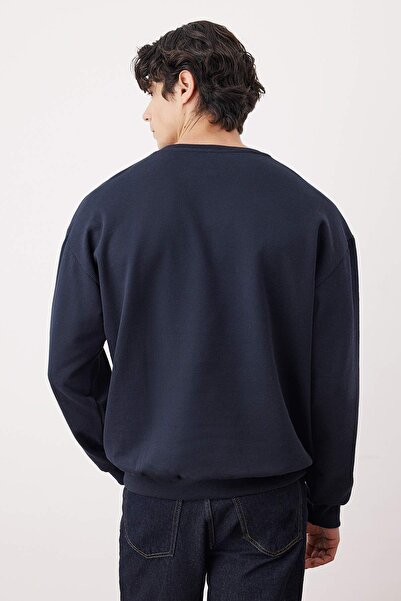 Trendyol Collection Námořnická modrá Oversize/široký střih s dlouhým rukávem vyšívaná mikina TMNAW24SW00164