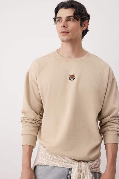 Trendyol Collection Оверсайз/широкий крій, велосипедний комір, довгі рукави, вишивка тварин, світшот TMNAW24SW00169