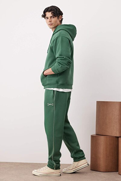 Trendyol Collection Πράσινο Oversize/Φαρδύ κέντημα με κουκούλα με φλις εσωτερικά Φούτερ Φόρμα TMNAW24EM00000