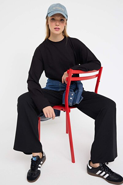 Trendyol Collection Black Oversize/Wide Fit Stretch Knitted Bottom - Top Set Twoaw26Au00073