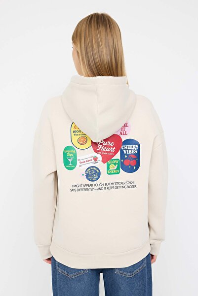 Trendyol Collection Stone Back Printed Hooded Oversize/Wide Fit Knitted Sweatshirt Twoaw26Sw00126