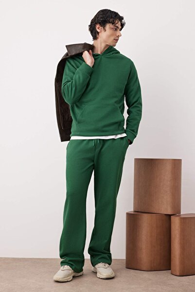 Trendyol Collection Πράσινο Σετ Φούτερ με Κουκούλα Oversize Με ίσιο κάτω μέρος με υφή TMNAW26EM00003
