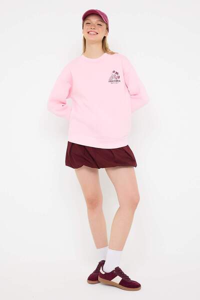 Trendyol Collection Light Pink Back and Front Fruit Printed Oversize/Loose Cut Knitted Sweatshirt Twoaw26Sw00128