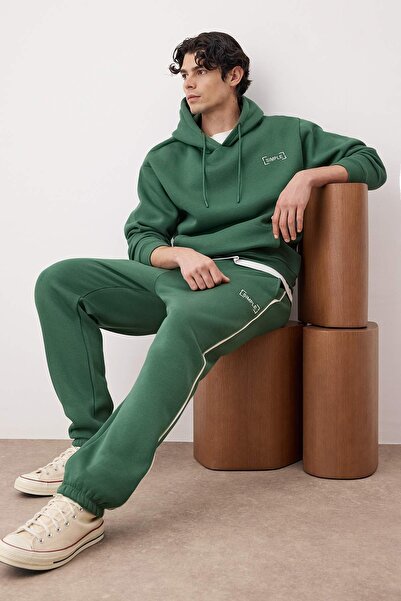 Trendyol Collection Πράσινο Oversize/Φαρδύ κέντημα με κουκούλα με φλις εσωτερικά Φούτερ Φόρμα TMNAW24EM00000