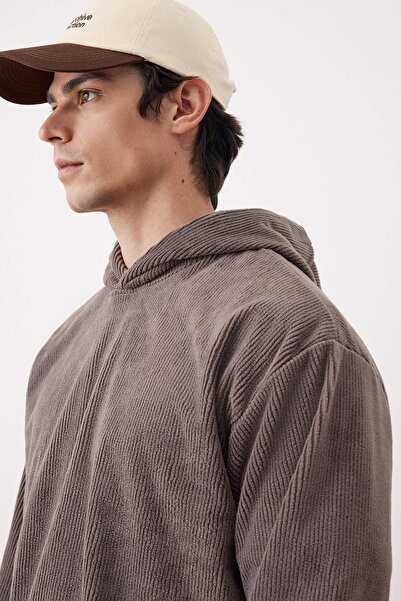 Trendyol Collection Anthracite New Oversize/Wide Cut Soft Corduroy Sweatshirt Tmnaw26Sw00001