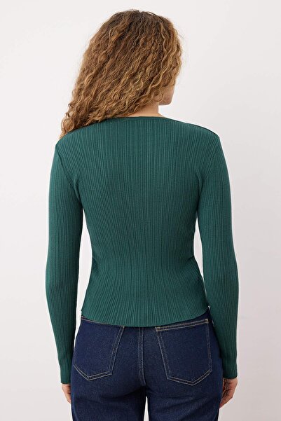 Trendyol Collection Dark Green Mercerized Premium Yarn/Special Yarn Drape/Drawstring Detail Knitwear Sweater Twoaw26Kz00041