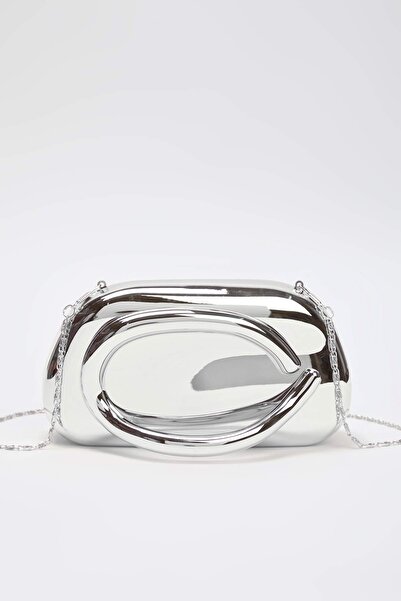 TRENDYOL SHOES Geantă de mână mini clutch elegantă pentru femei argintie TAKAW26PY00009