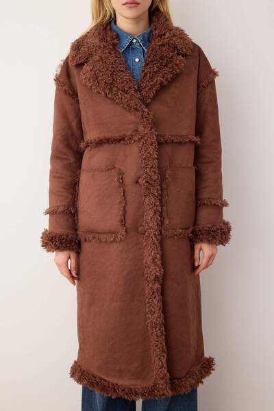 Trendyol Collection Brown Double Sided Fur Mono Closure Oversize Long Suede Coat Twoaw26Kb00001