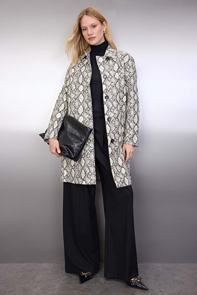 Trendyol Collection Trench lung oversize din piele artificială cu model de șarpe multicolor TWOAW26TR00003