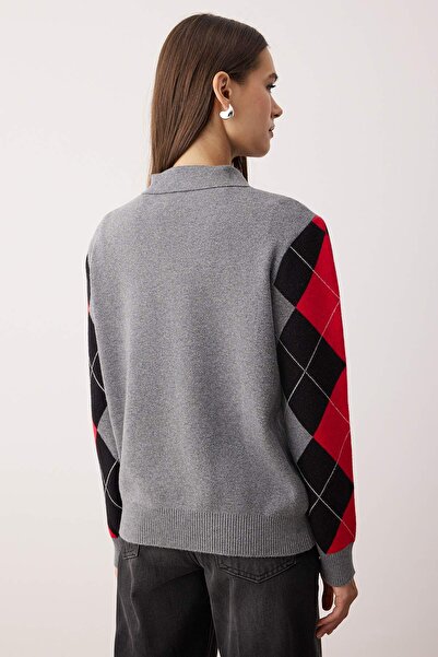 Trendyol Collection Anthracite Premium Yarn/Special Yarn Baklava Pattern Knitwear Sweater Twoaw26Kz00129