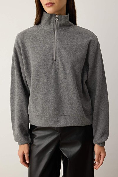 Trendyol Collection Anthracite Regular/Normal Fit Half Zip Thick Knitted Sweatshirt Twoaw26Sw00059