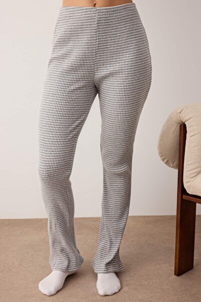 Trendyol Collection Set de pijamale tricotate cu dungi gri Melange THMAW26PT00041