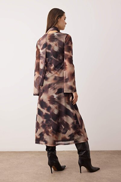 Trendyol Collection Multicolored Abstract Accessory Detail Midi Knitted Dress Twoaw26El00252