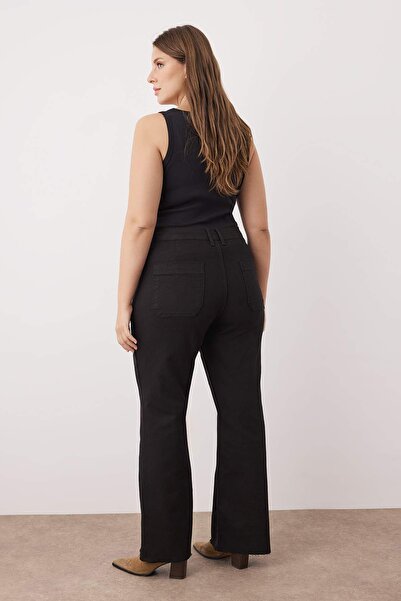 Trendyol Curve Μαύρο τζιν με ψηλόμεσο κοψίματα και ίσια εφαρμογή τζιν μεγάλου μεγέθους TBBAW26CJ00033