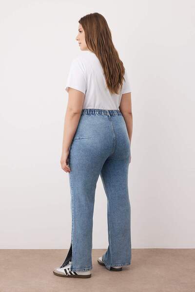 Trendyol Curve Blugi albastru cu talie înaltă, cu fermoar, cu talie elastică, cu detaliu de fermoar, mărime mare TBBAW26CJ00009