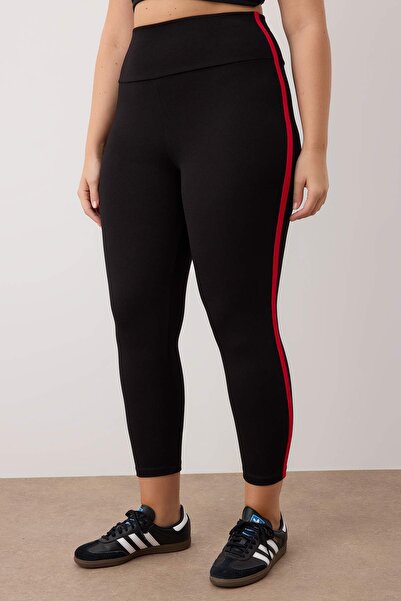 Trendyol Curve Μαύρο πλεκτό κολάν μεγάλου μεγέθους με ρίγες στο πλάι TBBAW26BV00001