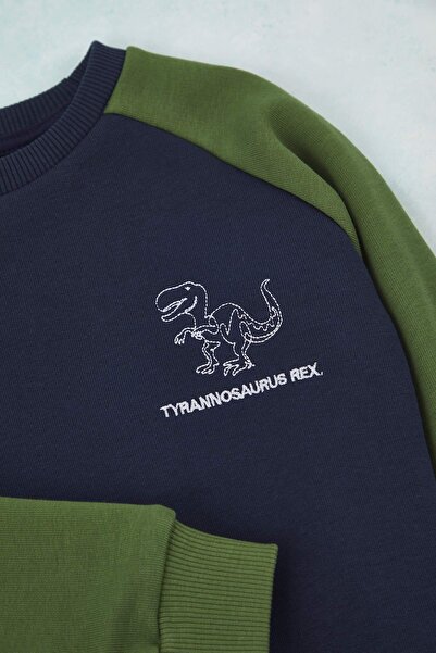 TRENDYOLKIDS Zöld pamut állatmintás, túlméretezett fiú kötött alsó - felső szett TKDAW26AU00039