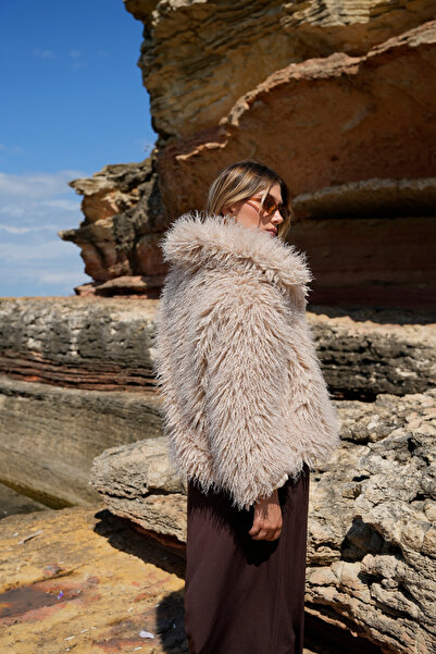 ASEDE İthal Premium Kıvırcık Saçaklı Kürk Mont