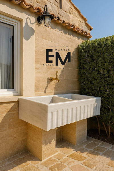 ESİLA MARBLE Doğal Mermer Çift Gözlü Lavabo