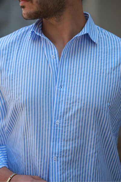 brozzi men Çizgili rahat kalıp ofis kombin /günlük /hediyelik erkek gömlek