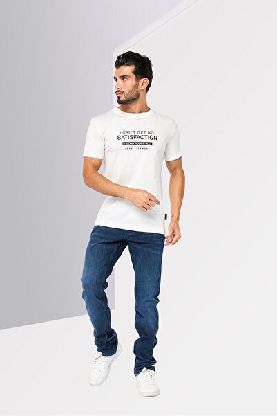 John Richmond Men Crew Neck Short Sleeve Graphic Print T-shirt, Off White
