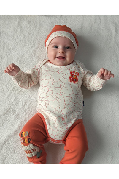 Miniworld Erkek-Kız Bebek Omuz Genişletmeli Çıtçıtlı Body Pijama Bere Takımı, %100 Pamuk , Modern Tasarım