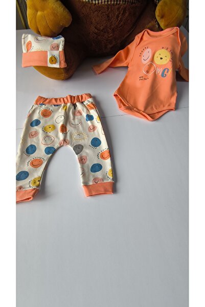 Miniworld Erkek-Kız Bebek Omuz Genişletmeli Çıtçıtlı Body Pijama Bere Takımı, %100 Pamuk , Modern Tasarım