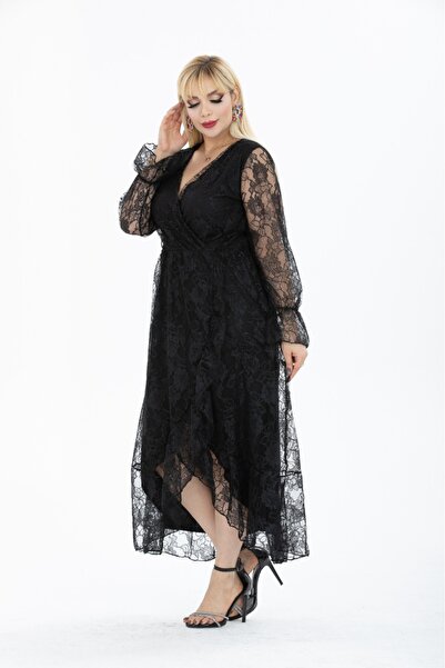 rotop Μακρύ φόρεμα Silvia, για περιστάσεις, από δαντέλα, κομψό μοντέλο, μαύρο...