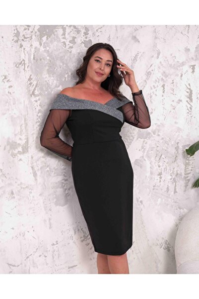 rotop Rochie de ocazie, Diana, culoare negru, cu umerii goi, si insertie