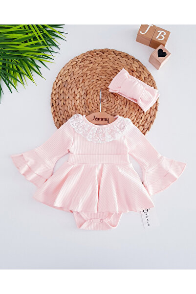 Jammybaby Violet Yaka Dantelli %100 Pamuk Kaşkorse Kız Bebek Elbise ve XL Çif...