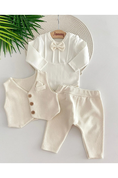 Jammybaby Tuxedo Waistcoat and Bow Tie Bodysuit for Baby Boy - 100% Cotton Stylish Suit for Mawlid Wedding