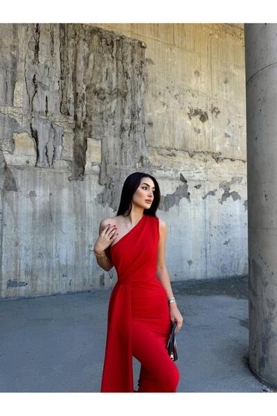 Mekafashion One Shoulder Train Detail Design Evening Dress
